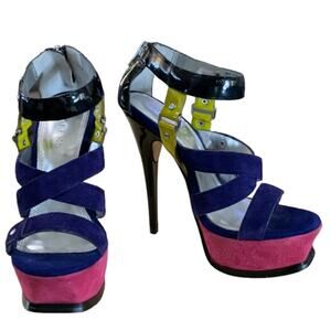 Bakers women’s Yvonne stilettos‎ blue yellow  magenta platform heels. Size 5M